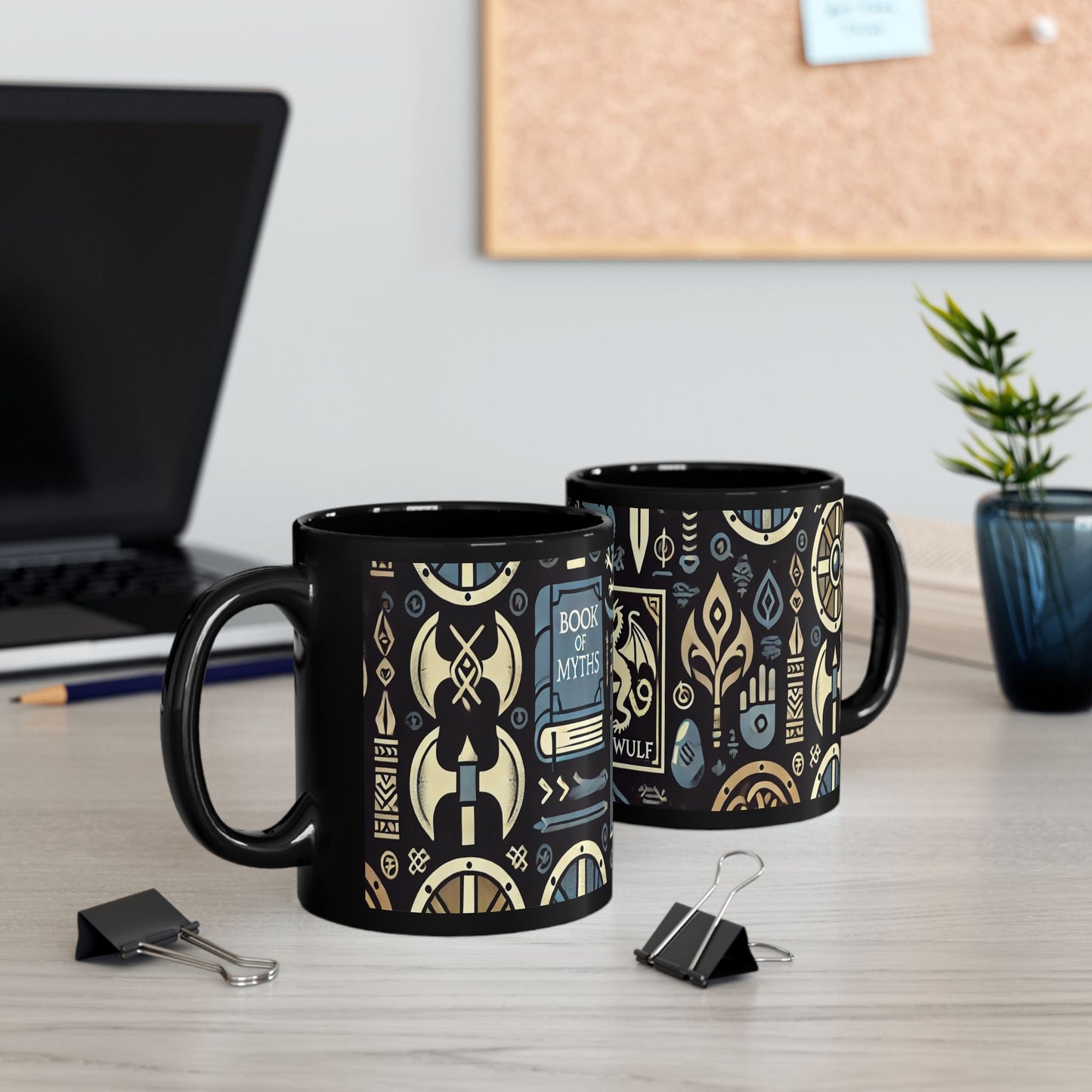 Beowulf book of Myths Black Mug 11oz